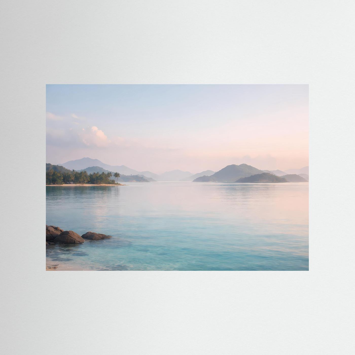 Tropische Bucht im Morgengrauen | Paradiesisches Insel Panorama Poster Querformat