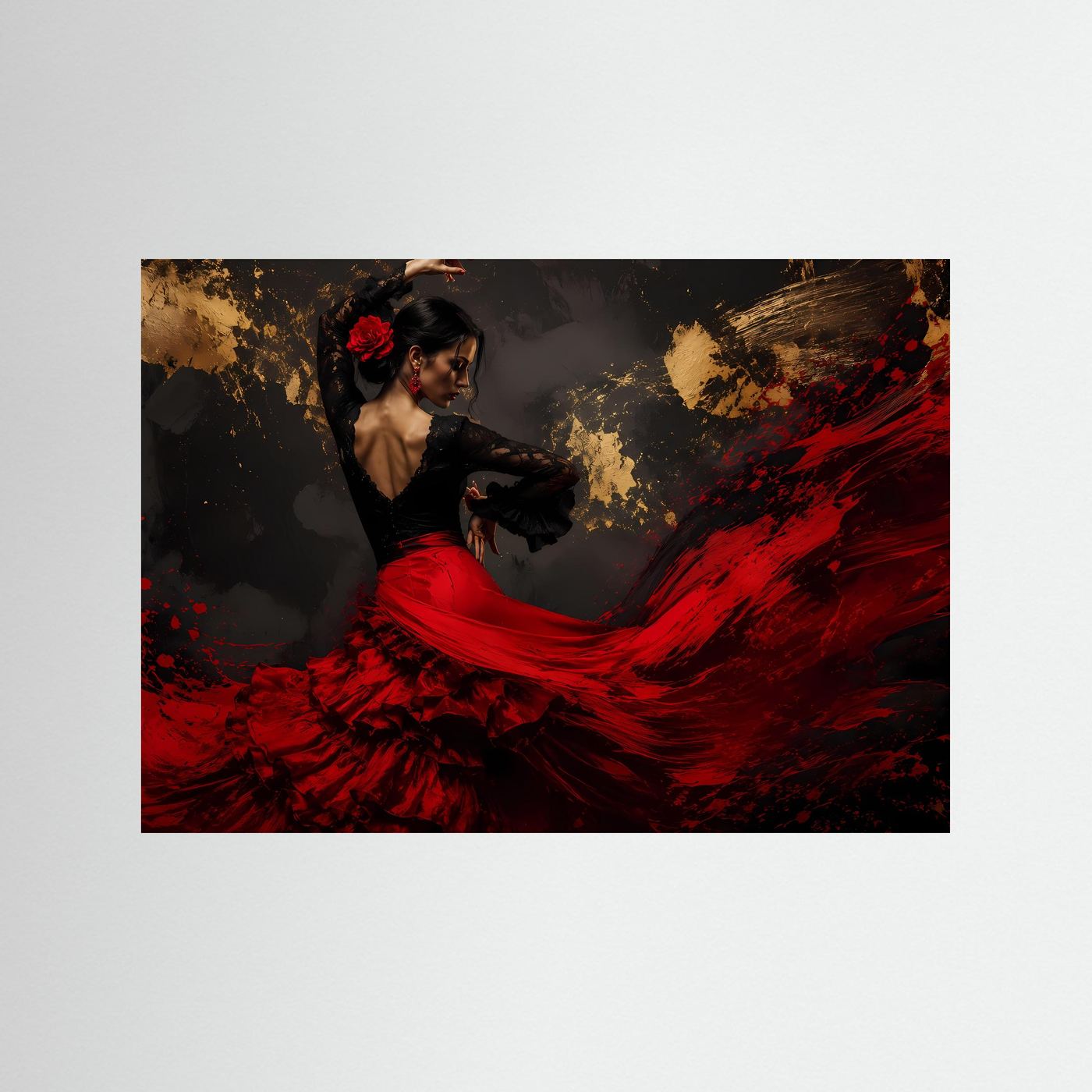 Leidenschaftliche Flamenco-Tänzerin | Spanischer Tanz & Rot-Gold Poster