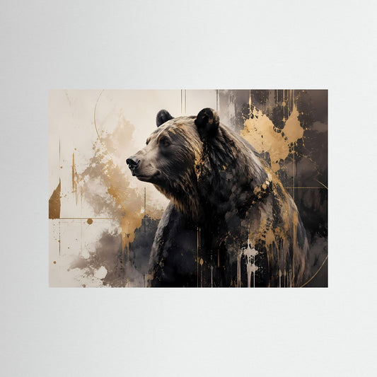 Poster mit Bärenmotiv in abstrakten Gold- und Grautönen