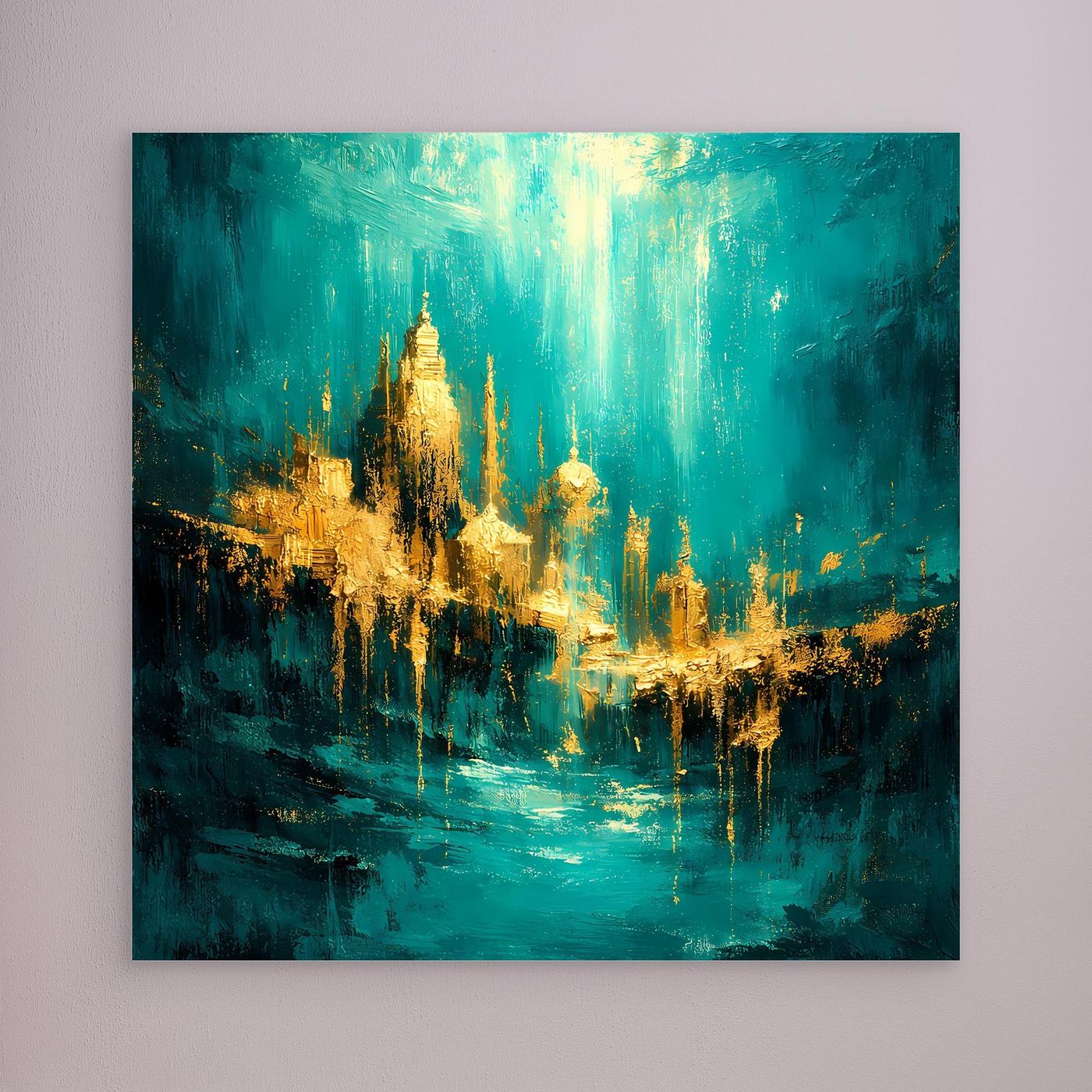 Leinwand Magische Goldene Stadt Atlantis | Abstraktes Unterwasser Wandbild