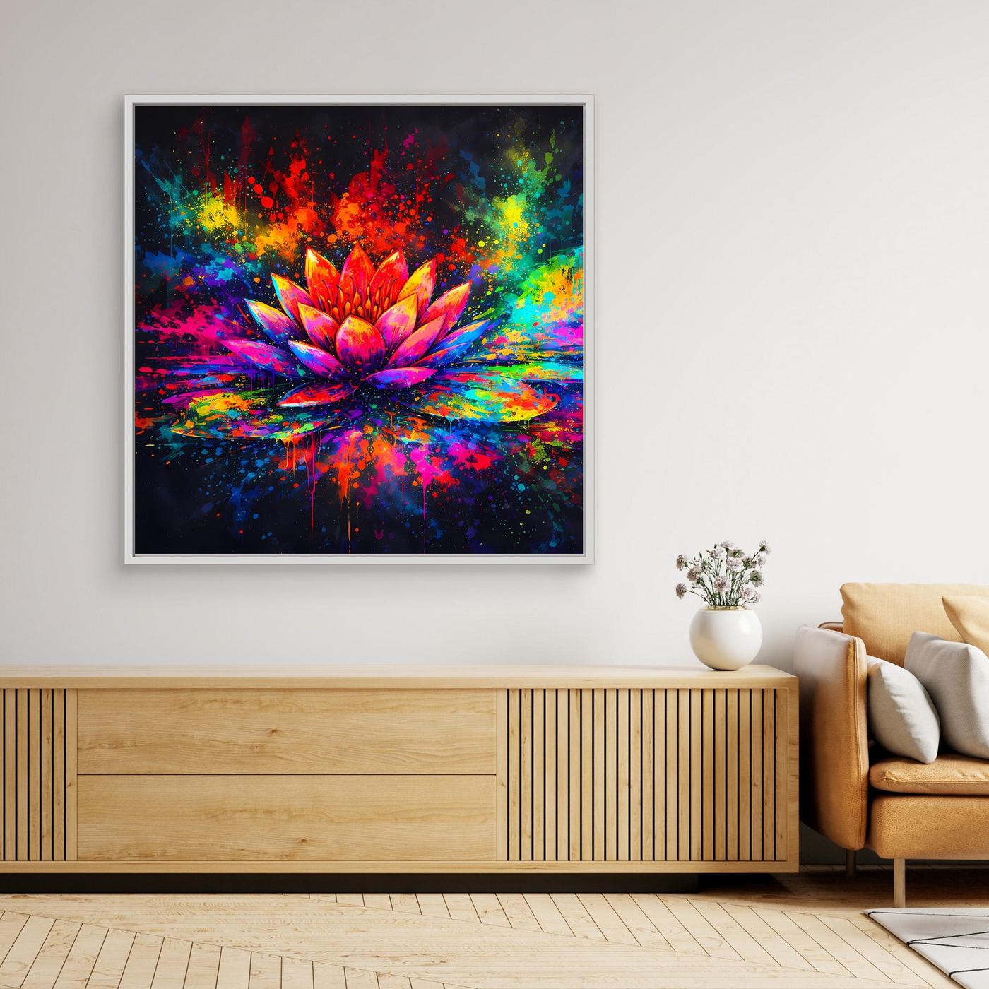 Leinwandbild Farbenfrohe Seerose | Abstraktes Lotus Wandbild auf Keilrahmen
