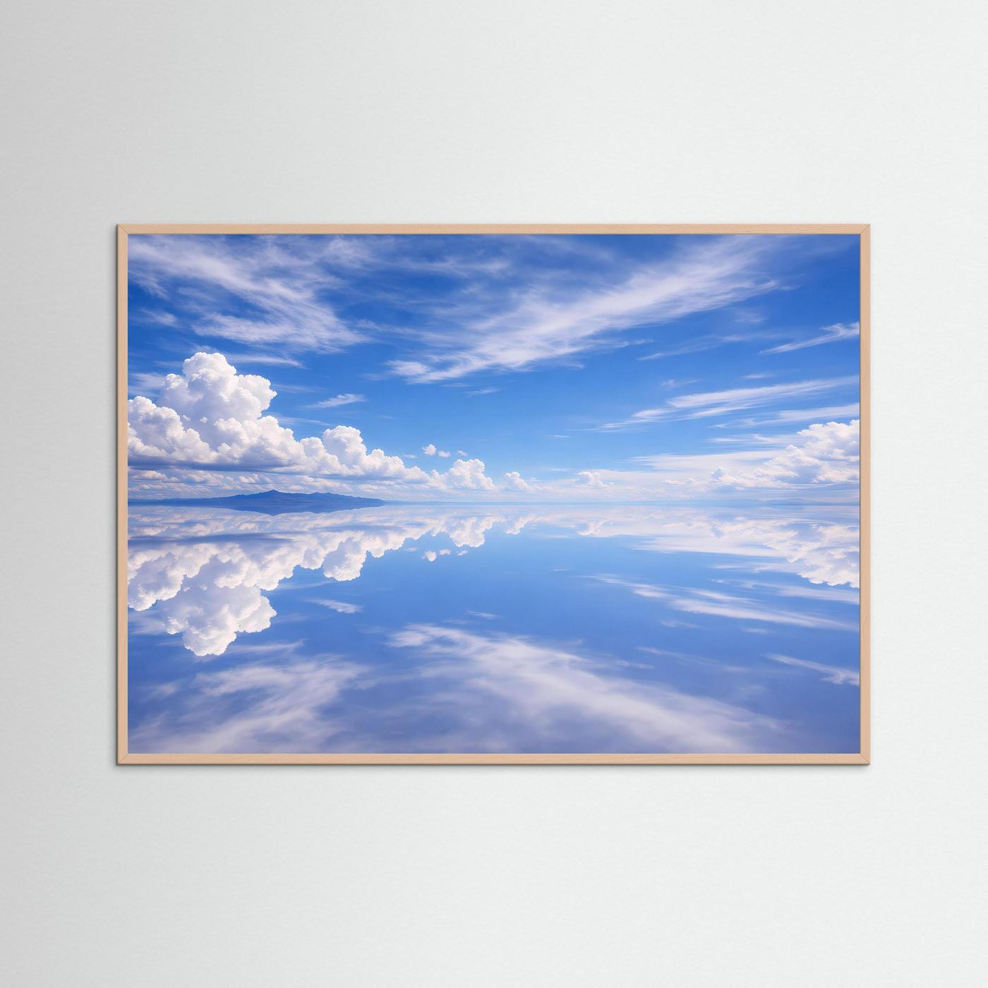 Panorama-Poster mit Himmel- und Wolkenmotiv, rosafarbener Holzrahmen