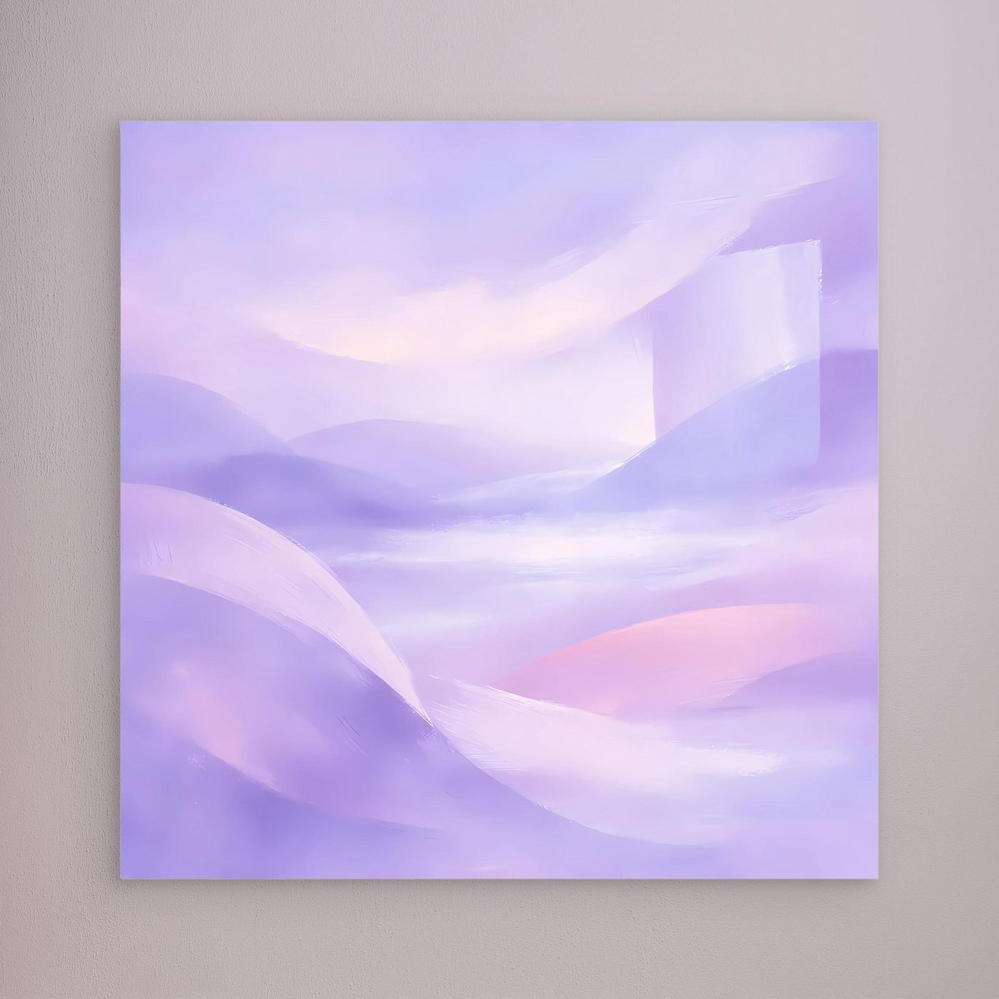 Abstraktes Pastell-Leinwandbild in Violett und Rosa, ohne erkennbaren Rahmen