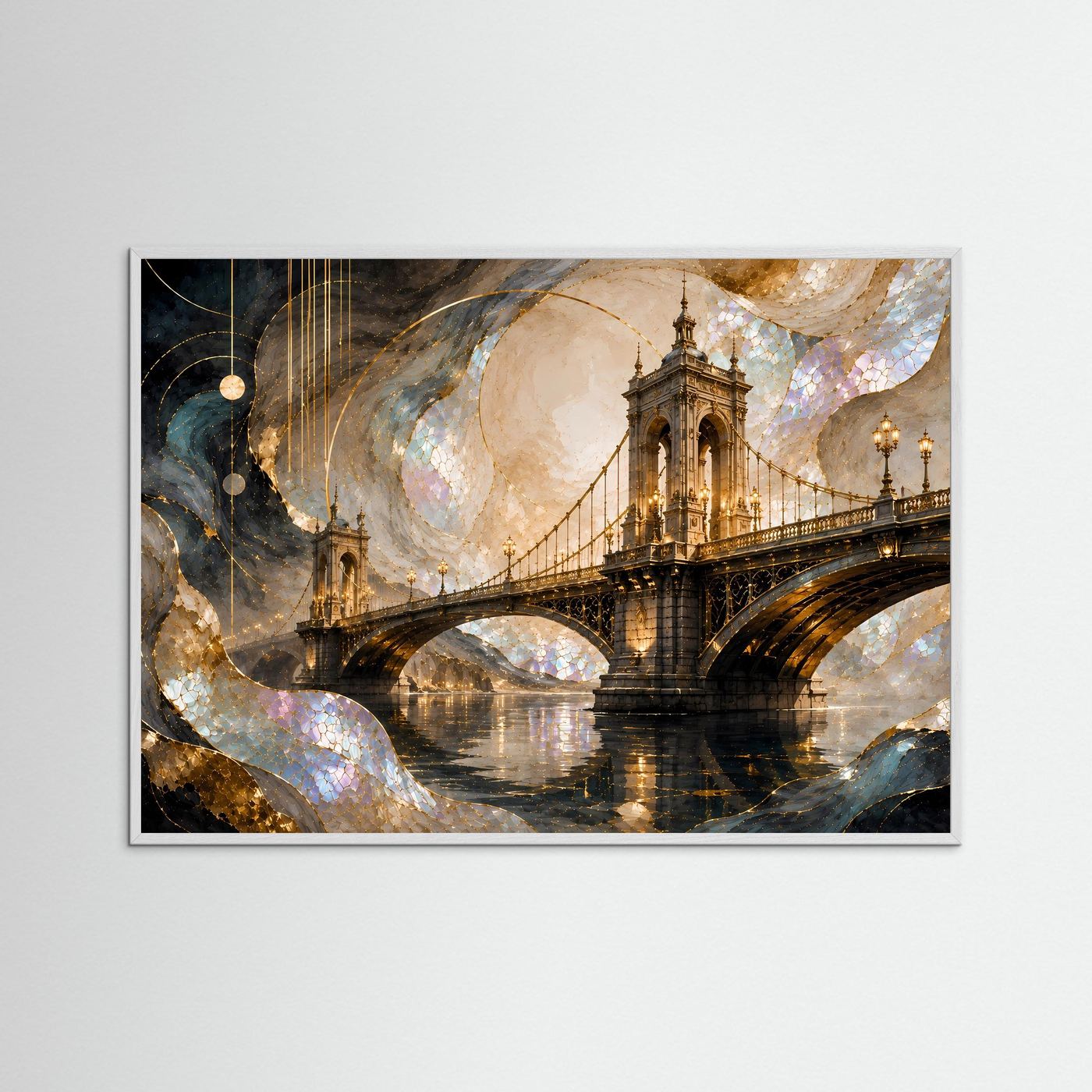 Majestätische Brücke in Gold & Perlmutt | Abstrakte Architektur Kunst