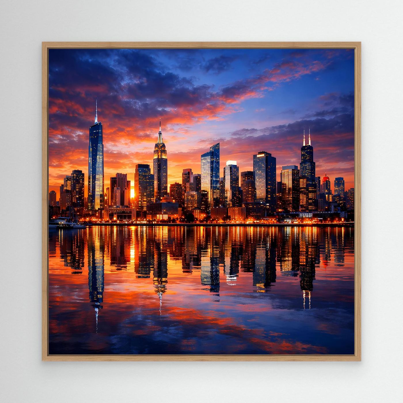 Leinwand Atemberaubende City Skyline im Abendrot | Urbanes New York Stil Wandbild