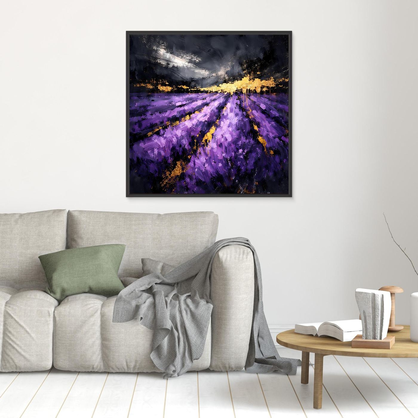 Leinwand Abstraktes Lavendelfeld in Lila und Gold | Modernes Natur Landschafts Wandbild