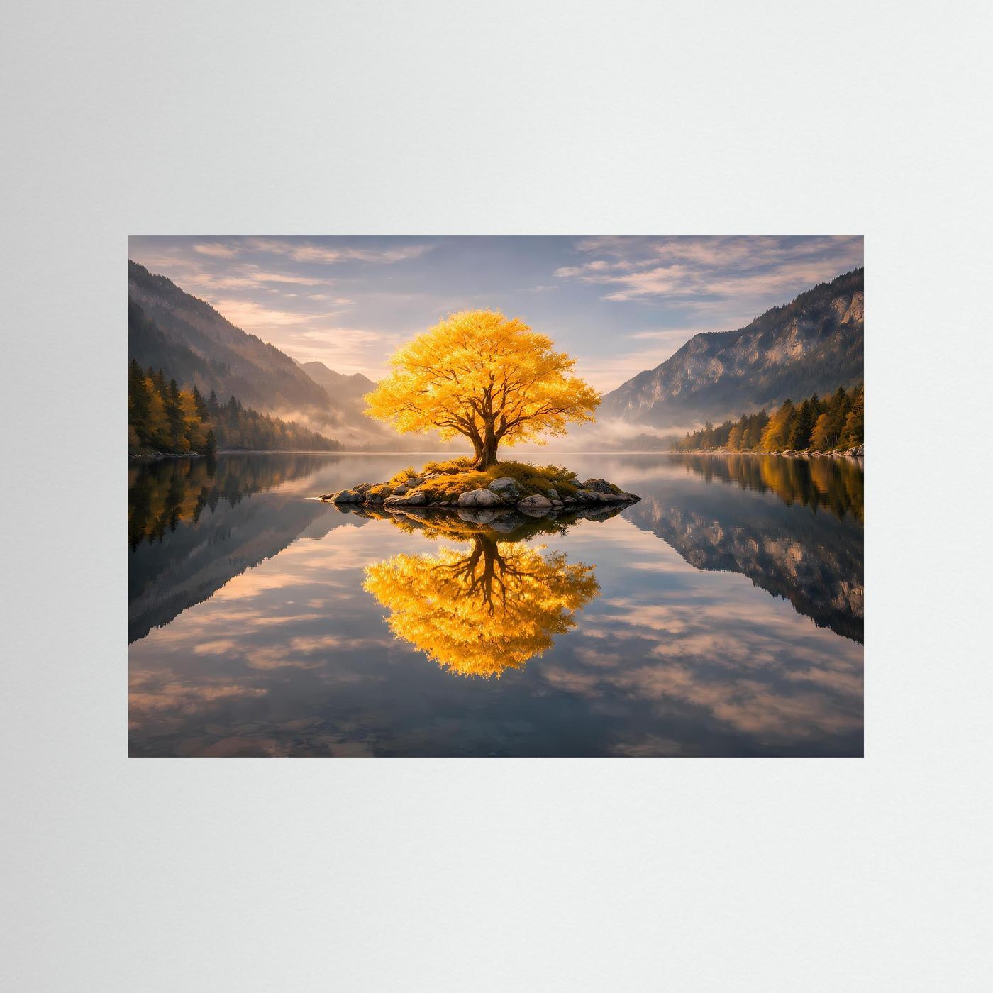 Poster Goldener Baum am See | Natur Wandbild Spiegelung