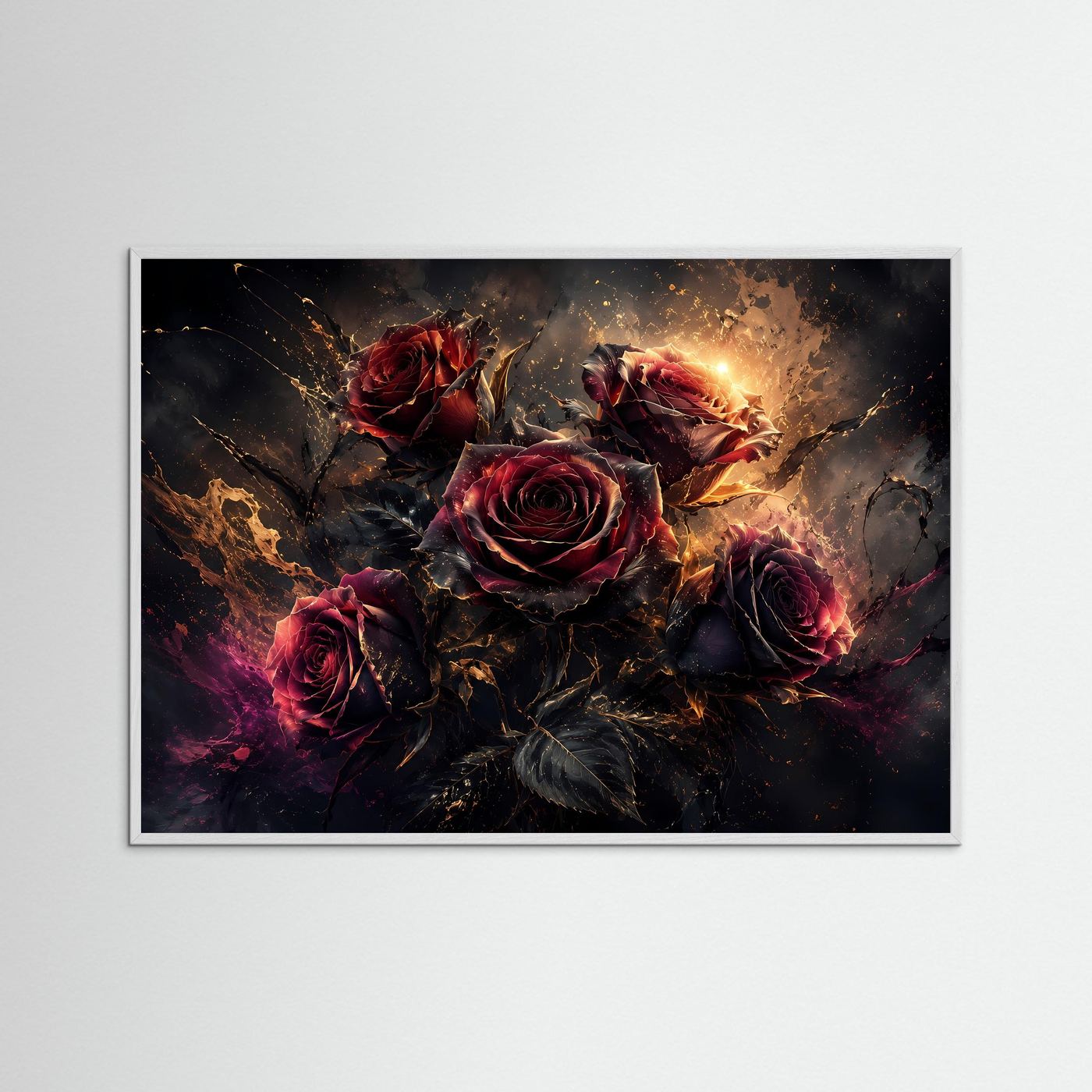 Dunkle Rosen Poster | Schwarze & Bordeauxrote Rosen mit Gold | Elegante Abstrakte Blumen Wandkunst Modern