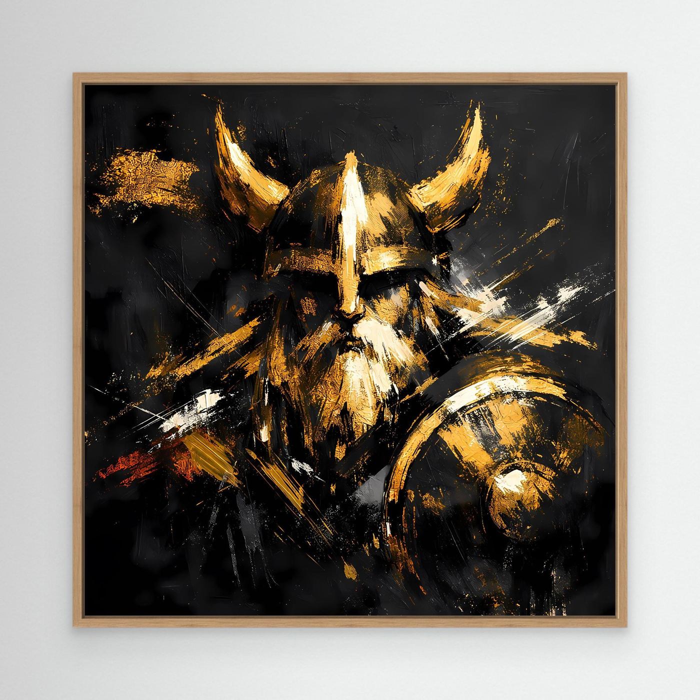 Leinwand Goldener Wikinger mit Schild | Abstraktes Nordmann Wandbild Modern