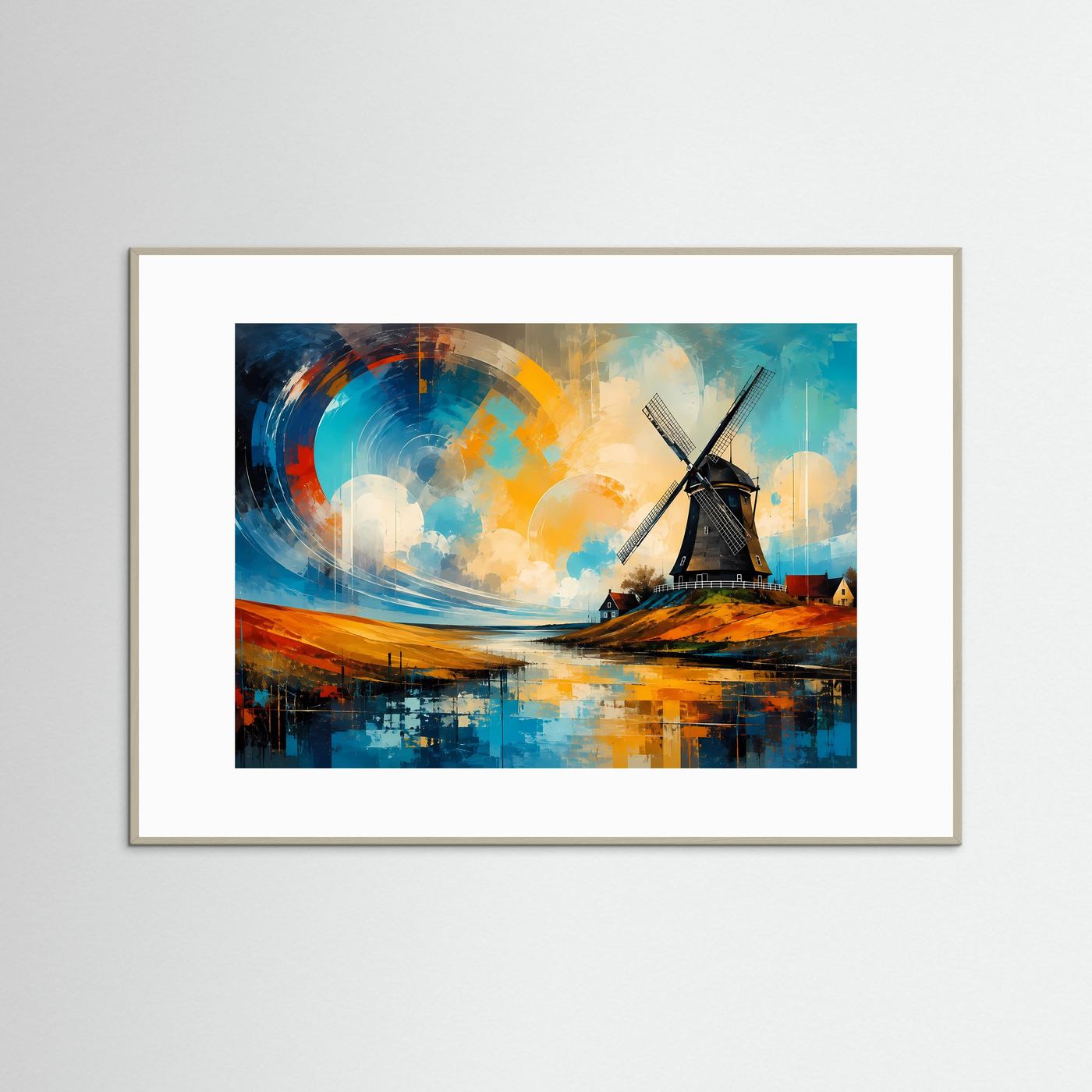 Windmühle Poster | Abstrakte Landschaft Kunst | Moderne Windmühlen Wandkunst | Elegantes Natur Wandbild