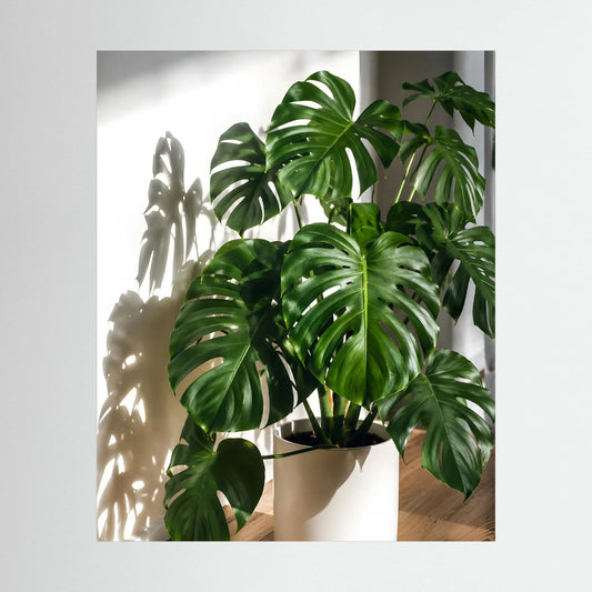 Poster mit Monstera-Pflanze in hellem Topf, hochformatig, ohne Rahmen
