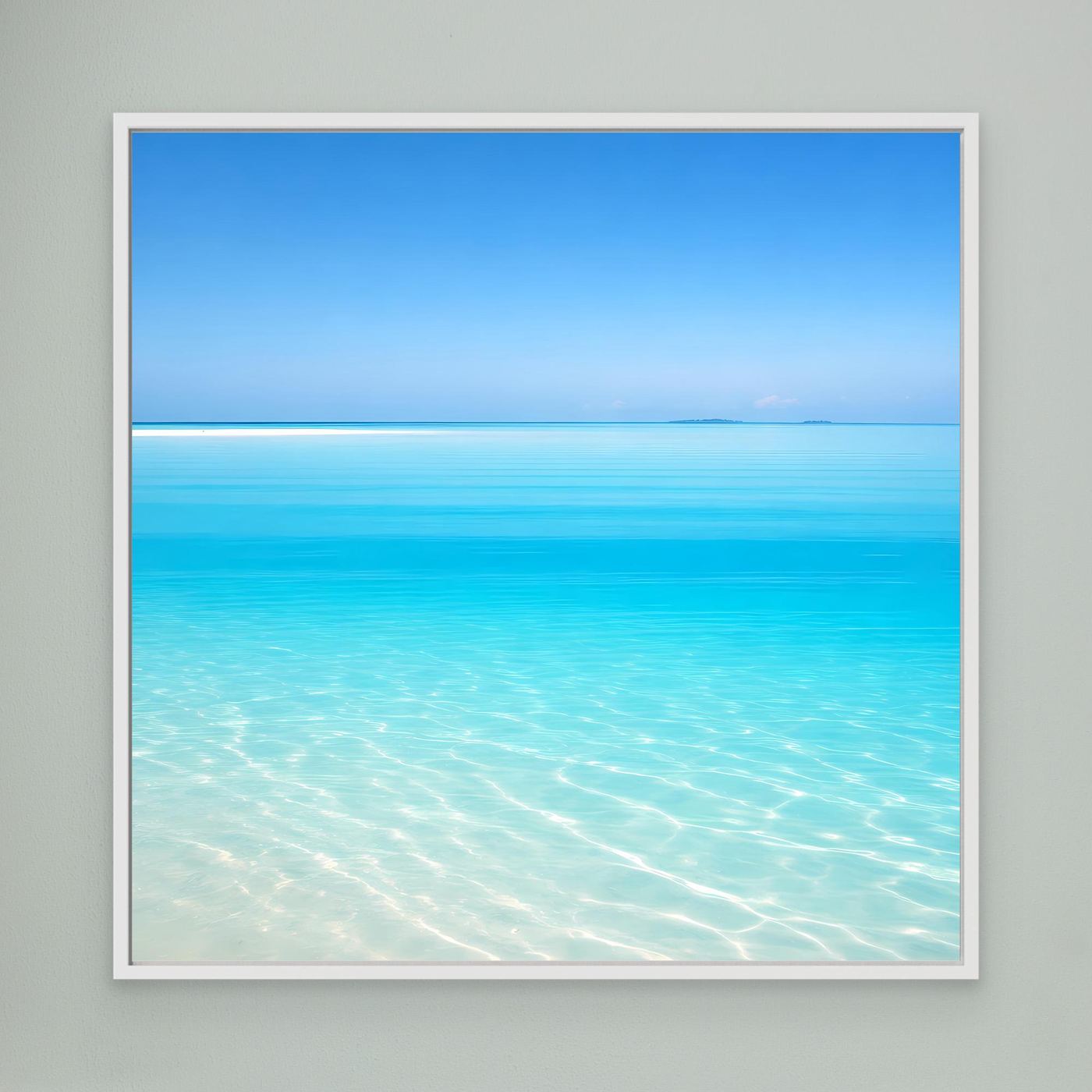 Leinwandbild mit weißem Rahmen, türkisblaues Meer und ruhige Wasseroberfläche
