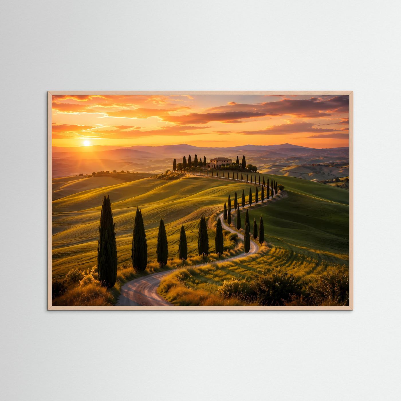 Idyllische Toskana im Sonnenuntergang | Zypressen & Italien Natur Poster