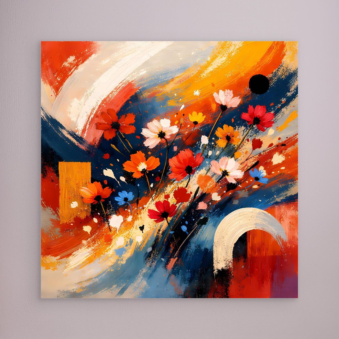 Leinwandbild abstrakte Blüten in bunten Farben, ohne sichtbaren Rahmen