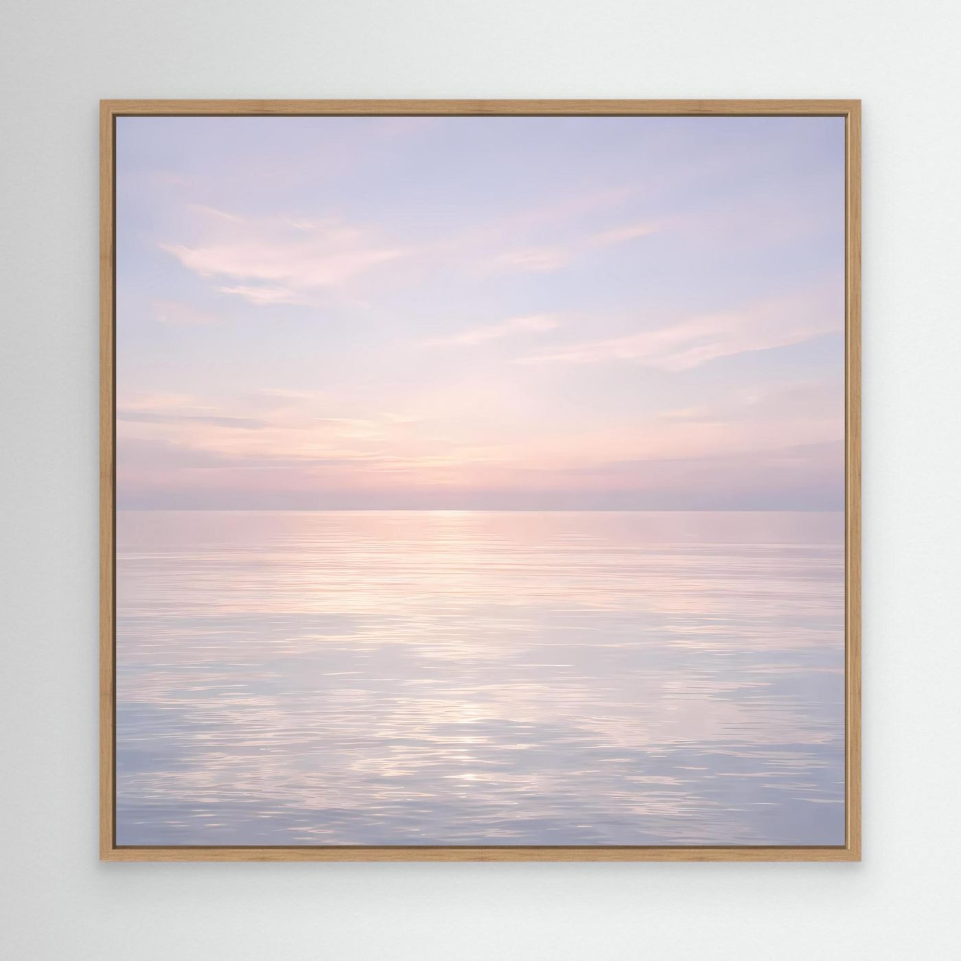 Leinwandbild Meer bei Sonnenuntergang, Eichenrahmen, Pastellhimmel und ruhiges Wasser