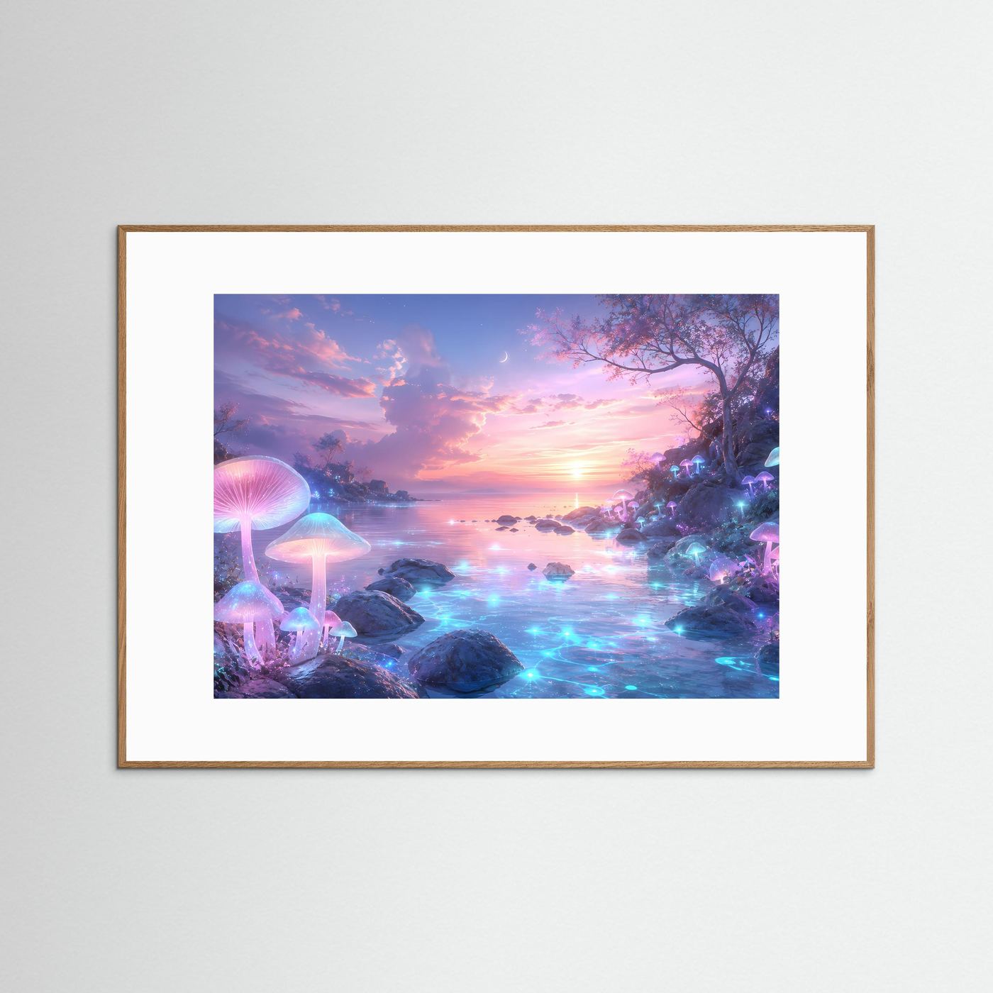 Magischer Pilzwald Poster | Fantasie Landschaft Wandkunst | Leuchtende Pilze am Traumsee | Mystische Fantasy Wall Art | Premium Leinwandbild