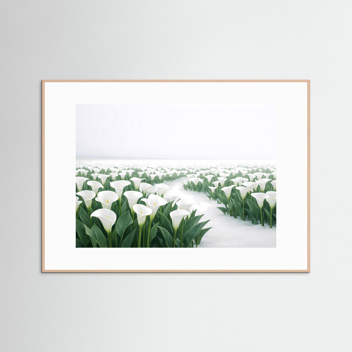 Weiße Calla Lilien im Schnee | Elegantes Blumen & Natur Poster Querformat