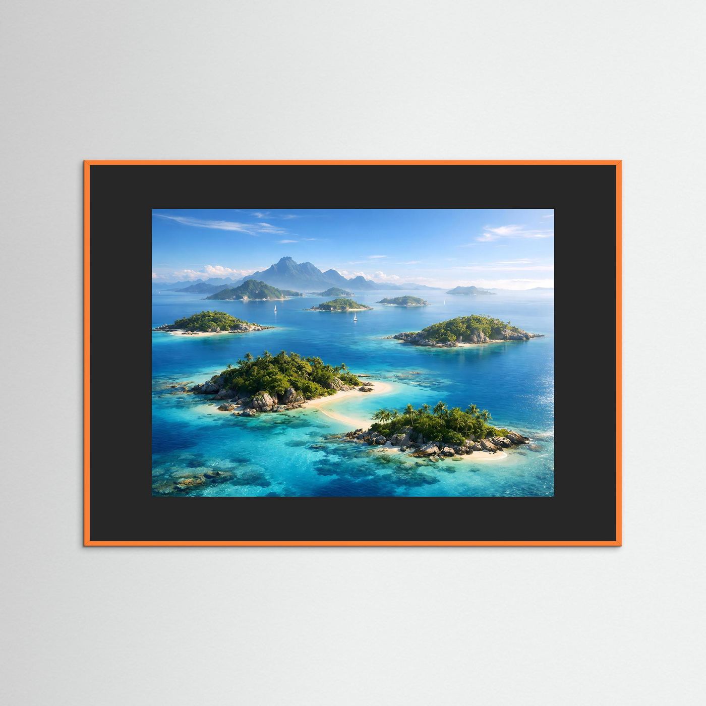Wandbild Tropische Inselparadies mit schwarzem Rahmen und Meerblick