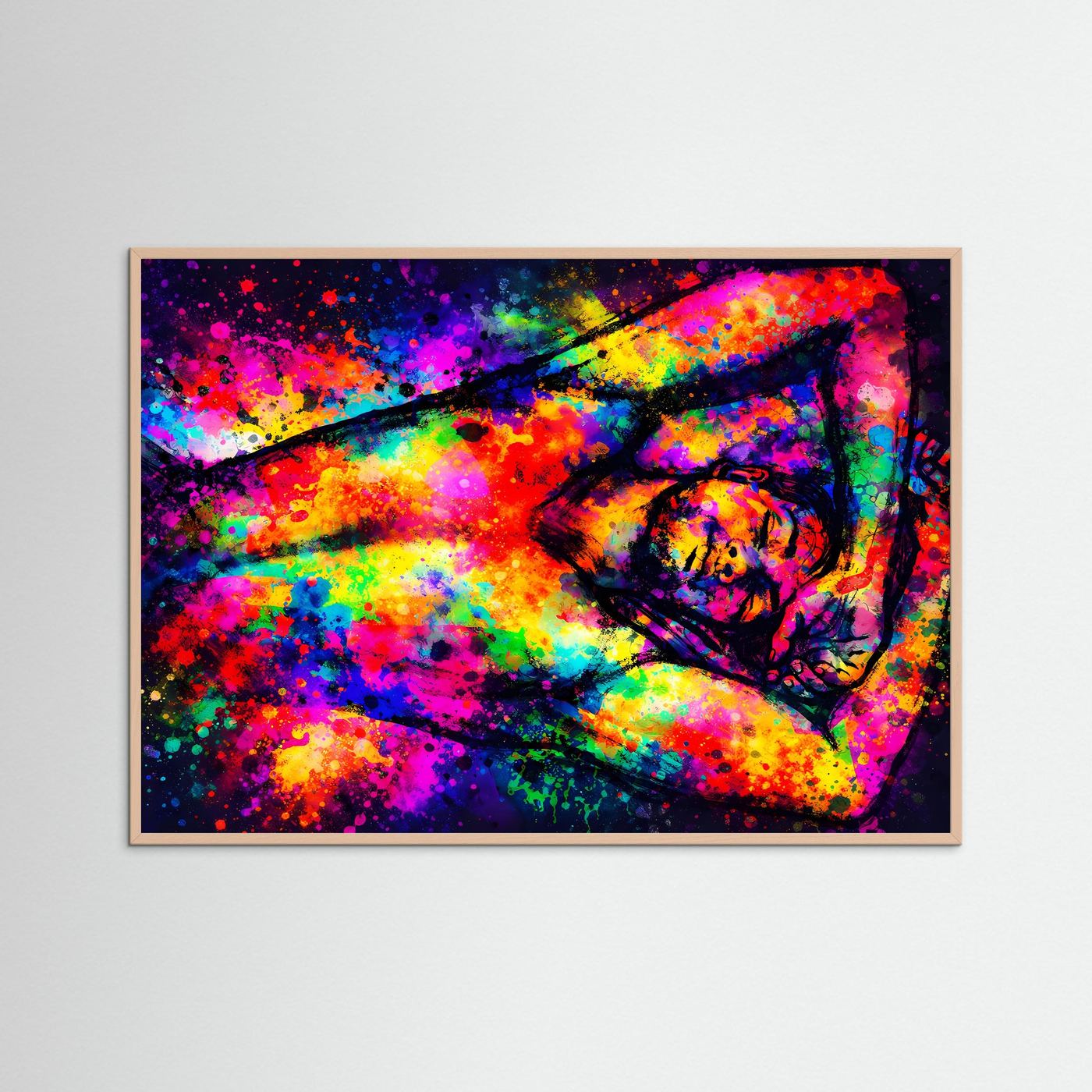 Abstrakte Farbfigur liegend | Buntes Kunstposter Querformat