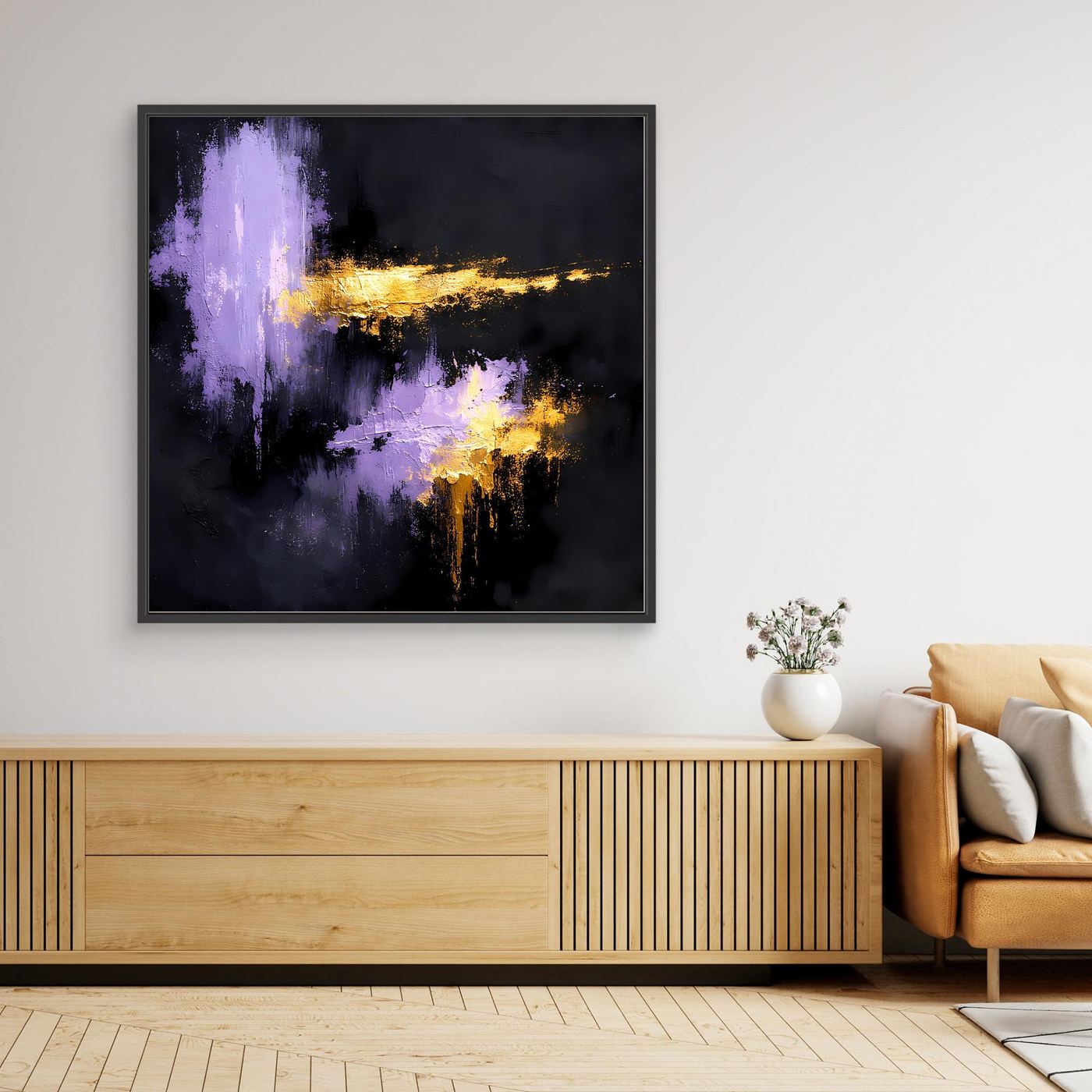 Leinwand Elegante Lila Nuancen und Gold | Modernes Abstraktes Expressionismus Wandbild