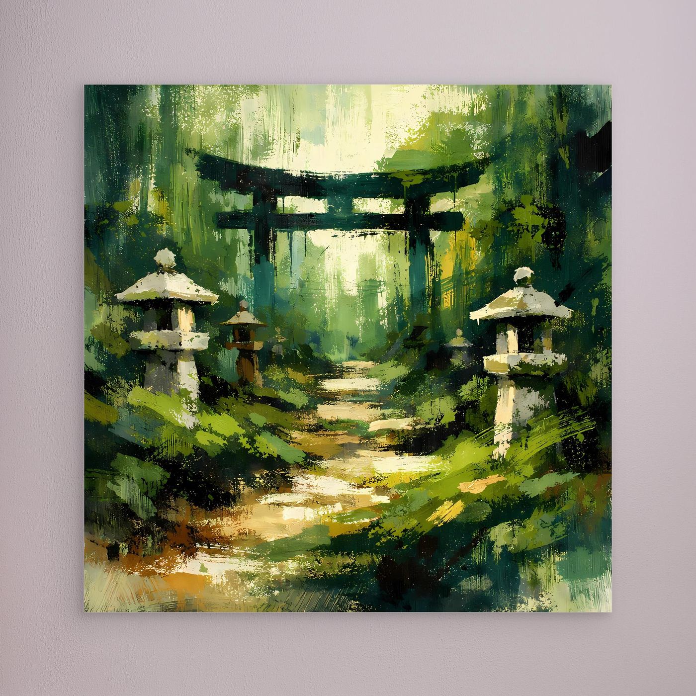 Leinwand Mystischer Torii-Pfad im Wald | Traditionelles Japan-Wandbild auf echter Leinwand