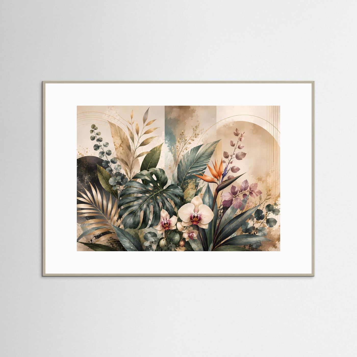 Poster im Querformat mit botanischem Pflanzenmotiv in heller Einfassung