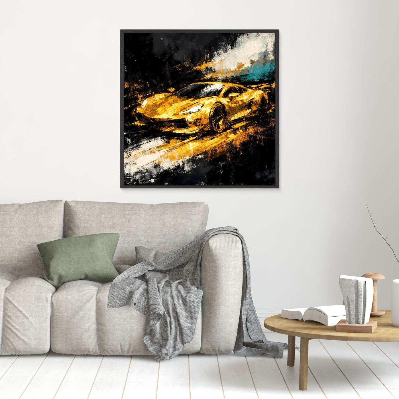 Leinwand Goldener Supersportwagen | Modernes Abstraktes Rennsport Wandbild