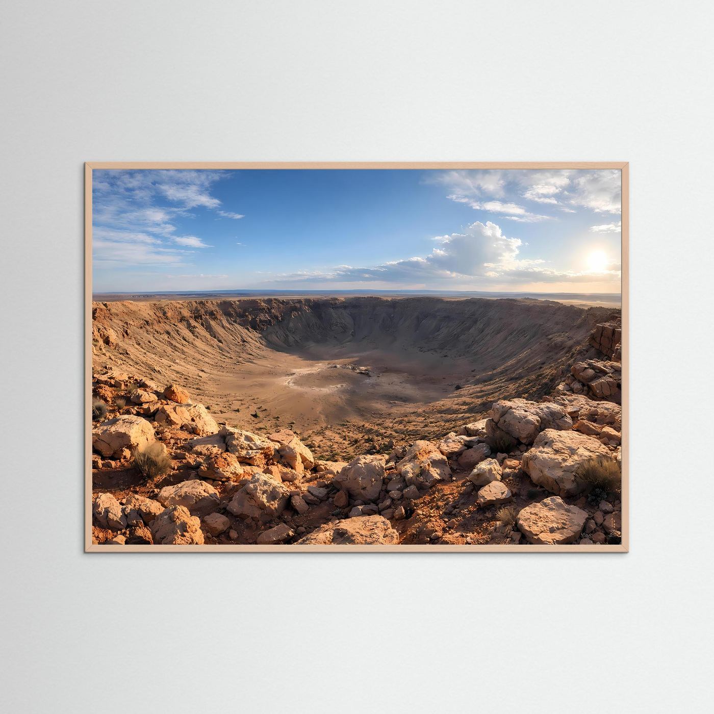 Naturfotografie-Poster mit rosafarbenem Holzrahmen: gigantischer Meteoritenkrater