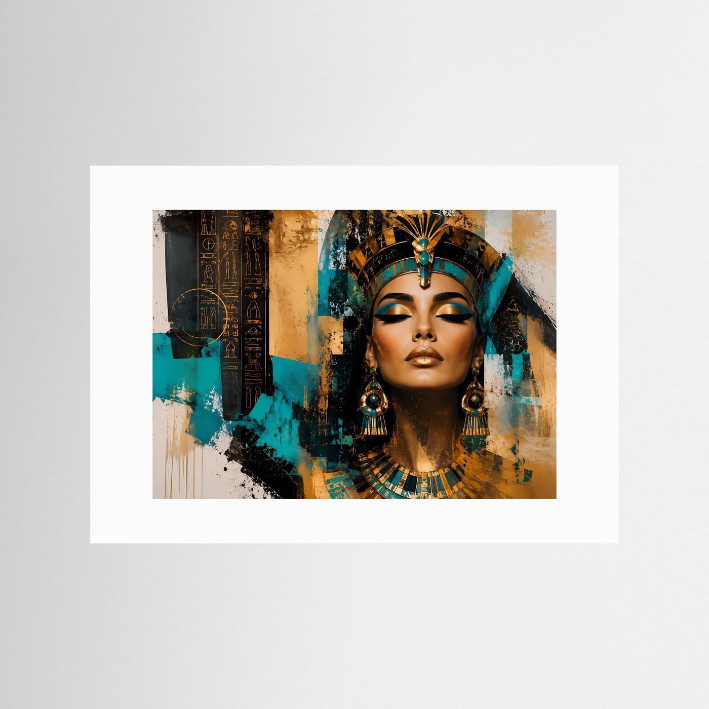 Ägyptische Königin in Gold & Türkis | Modernes Pharaonin Wandbild & Kunst-Poster