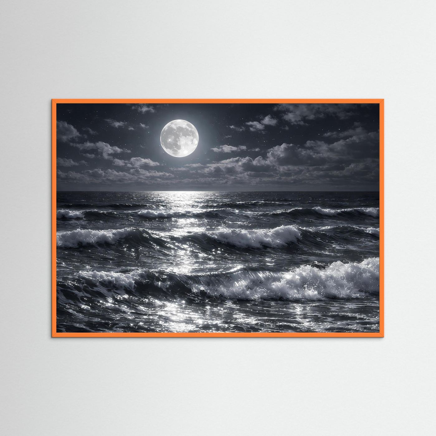 Poster Meereswellen bei Vollmond | Mystisches Nachtlandschaft Wandbild