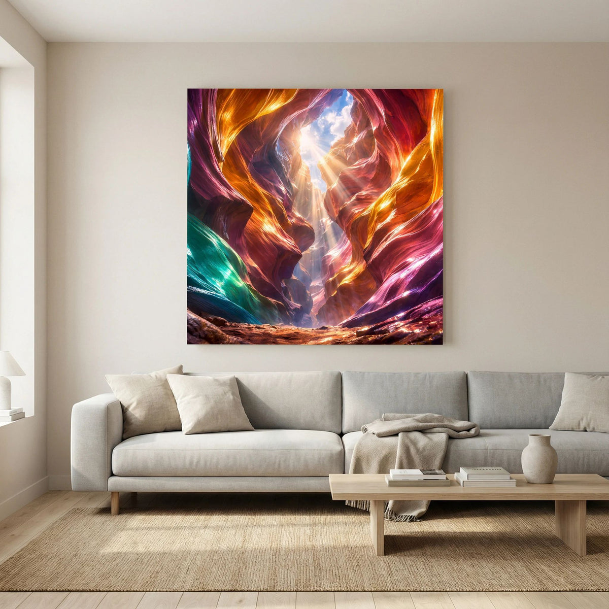 Wandbild aus Leinwand: magischer Antelope-Canyon Look, farbiges Felslicht auf Holzkeilrahmen