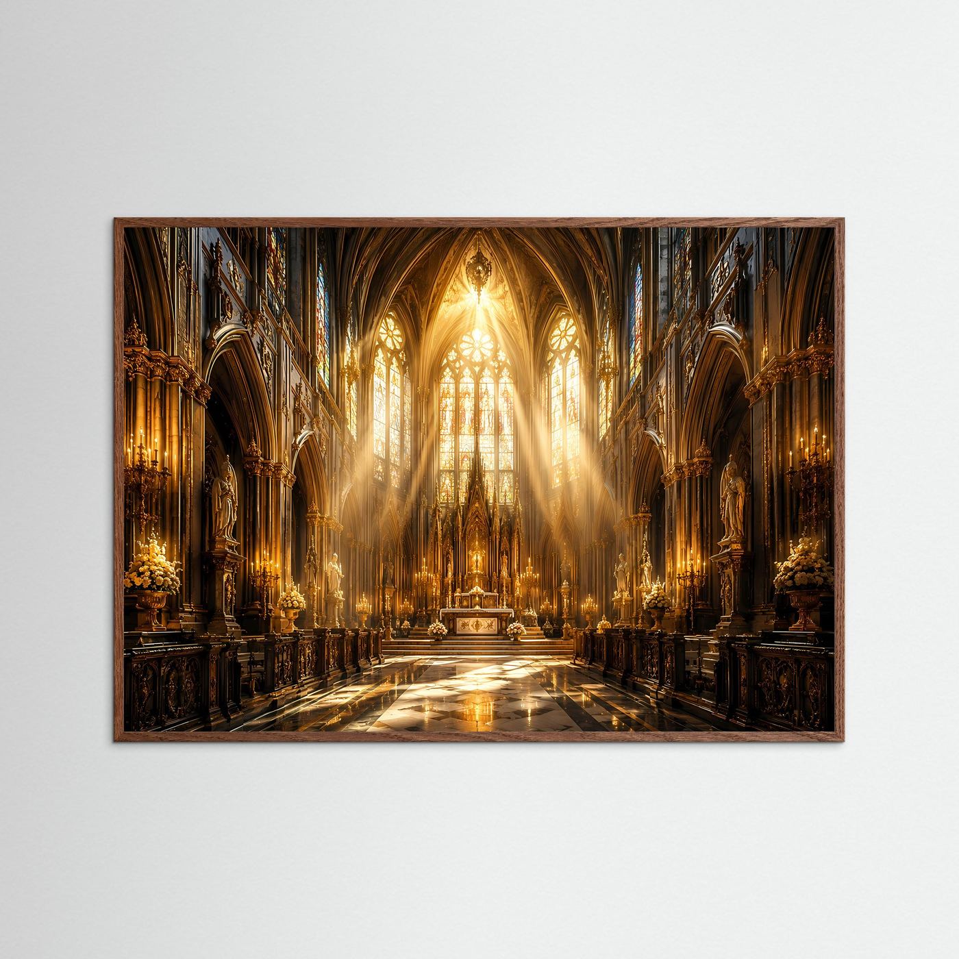 Majestätisches Kirchenschiff im goldenen Licht | Gotische Kathedrale & Architektur Poster
