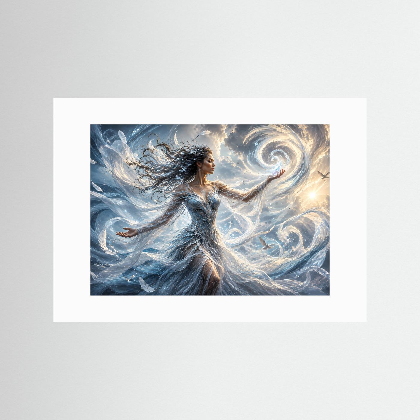 Element Luft Poster | Himmlische Göttin Wandbild | Fantasy Fine Art | Magische Windkunst | Elegante Moderne Leinwand