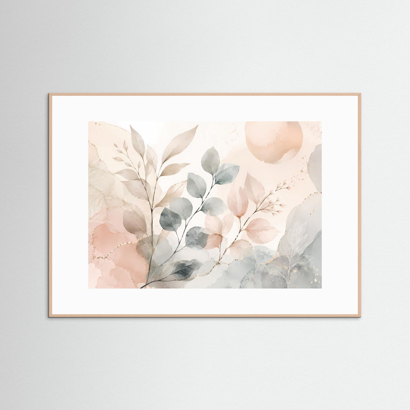 Botanische Aquarell Blätter Poster | Pastell Pflanzen Wandkunst | Minimalistische Botanical Art | Beige Salbeigrün Leinwand | Modernes Naturbild