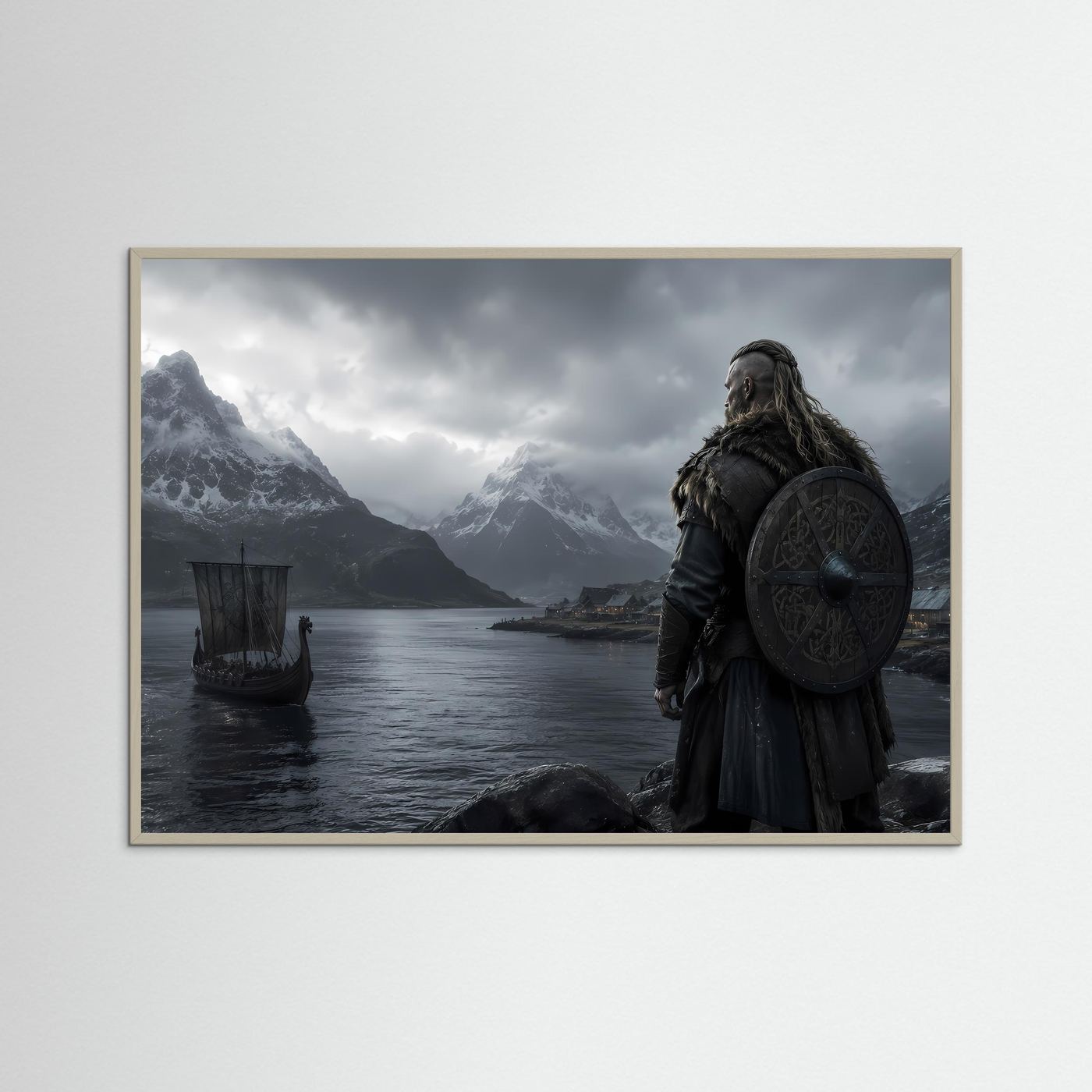 Wikinger am nordischen Fjord | Mystische Wikinger Landschaft mit Langschiff