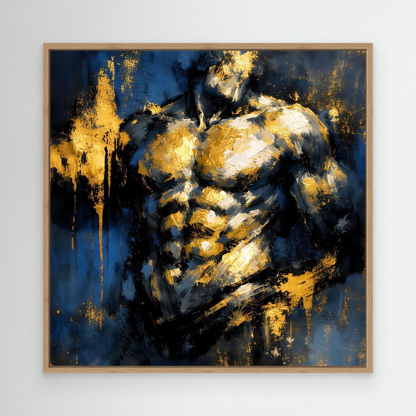 Leinwand Kraftvoller Männlicher Torso in Gold und Blau | Abstraktes Bodybuilding Wandbild