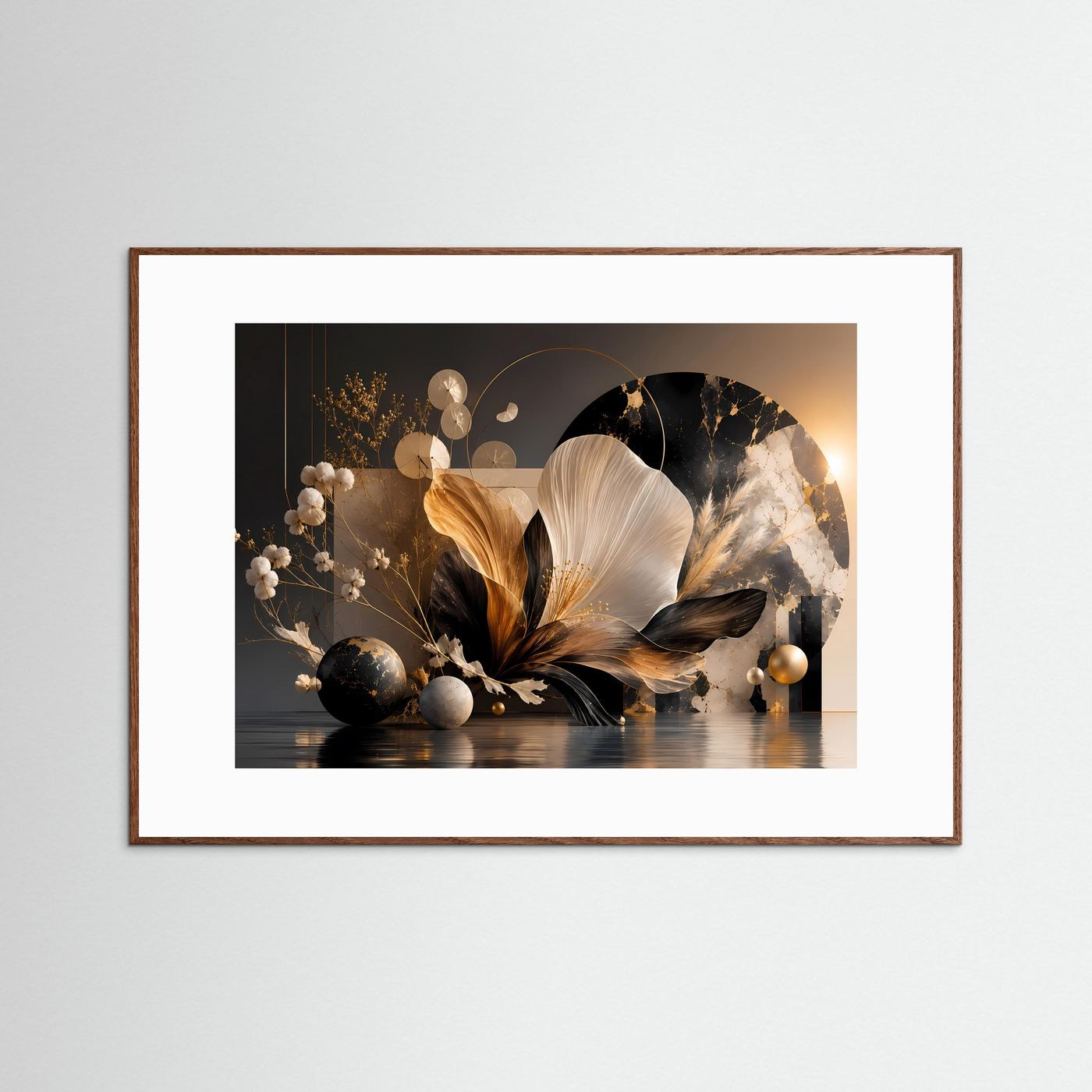 Abstrakte Blume Poster | Schwarz Gold Botanische Wandkunst | Elegante Floral Kunst | Moderne Luxus Leinwand | Minimalistische Wall Art