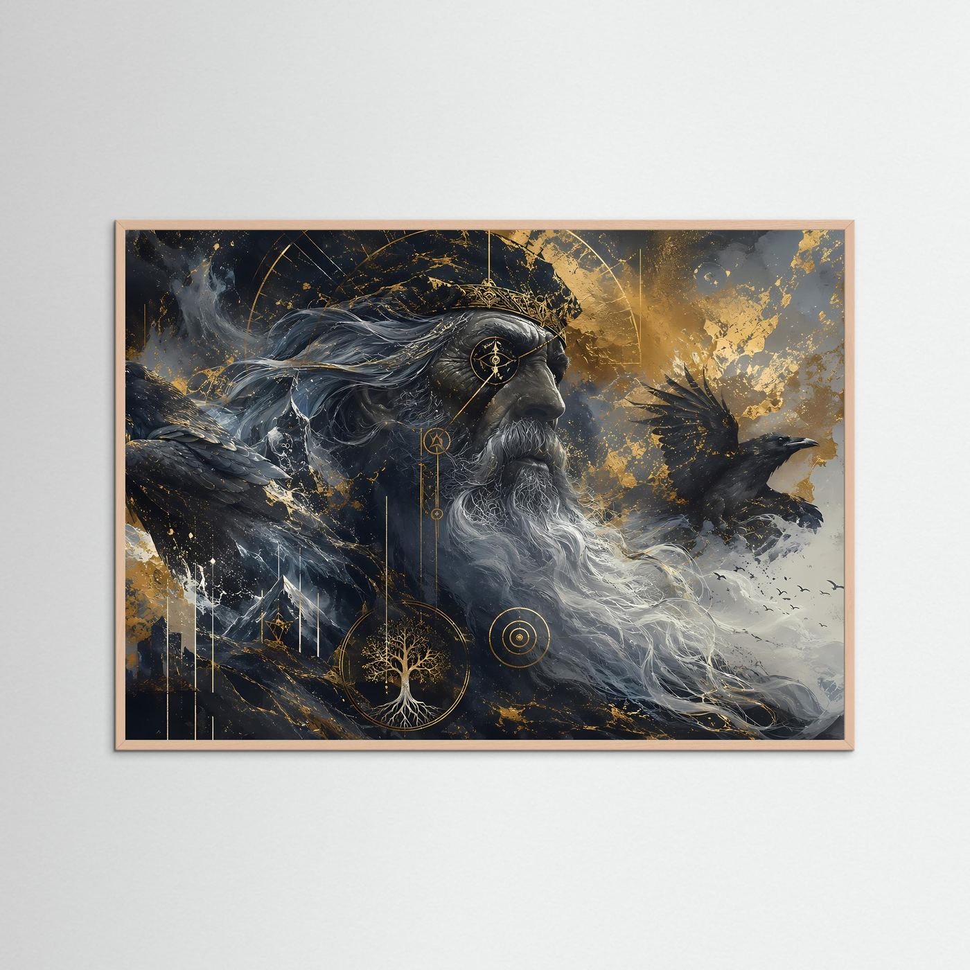 Odin mit Raben | Nordische Mythologie in Schwarz & Gold