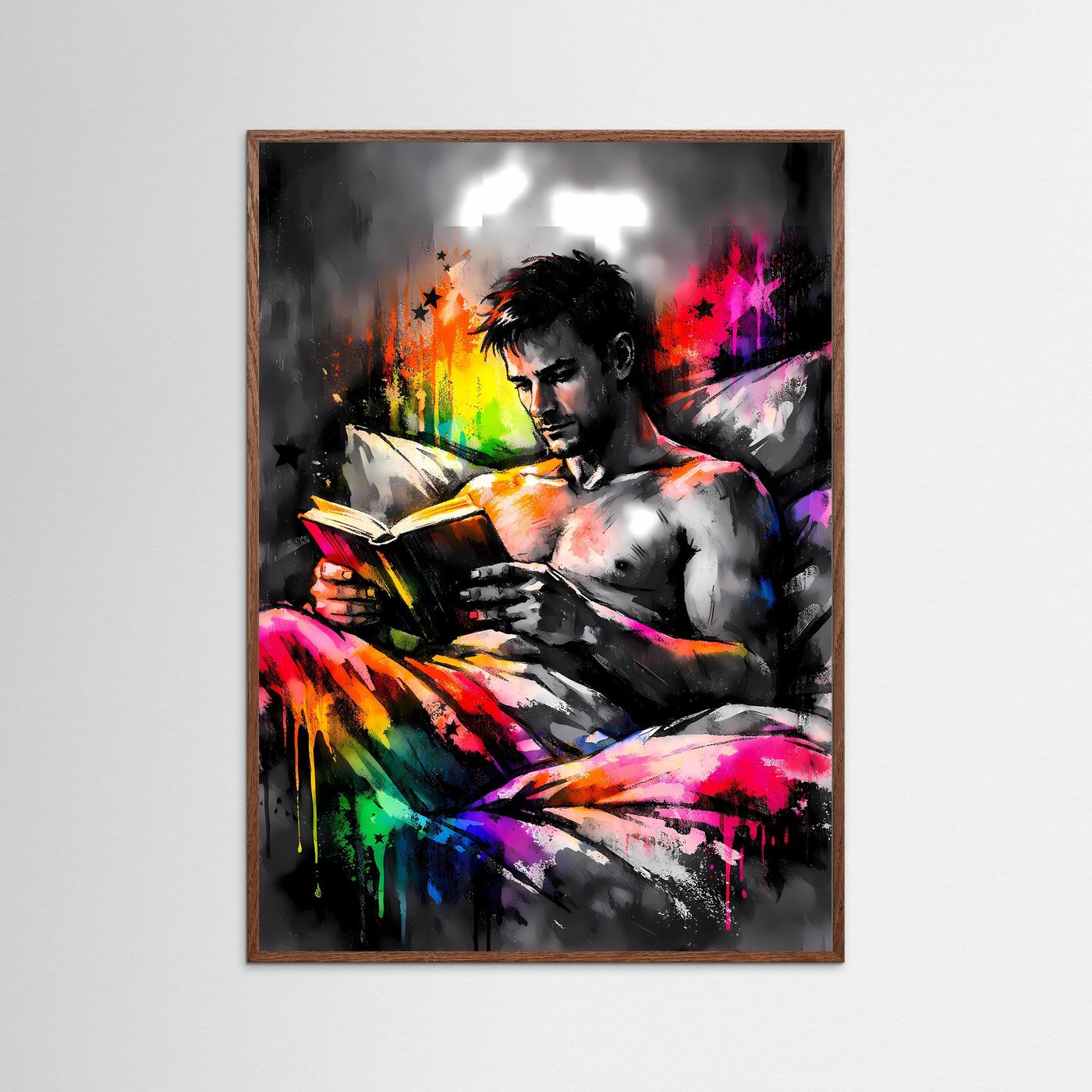 Die Kunst des Wissens | Abstraktes Lese-Poster mit männlicher Silhouette & Regenbogen-Farben | Modernes Pop-Art Kunstposter Hochformat