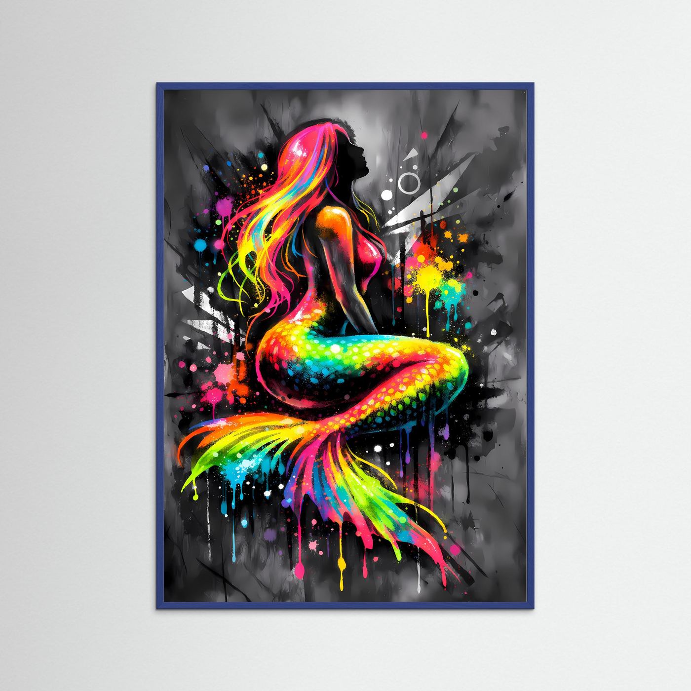 Magie der Meere | Abstraktes Meerjungfrauen Poster in leuchtenden Regenbogenfarben | Modernes Fantasy Kunstposter Hochformat