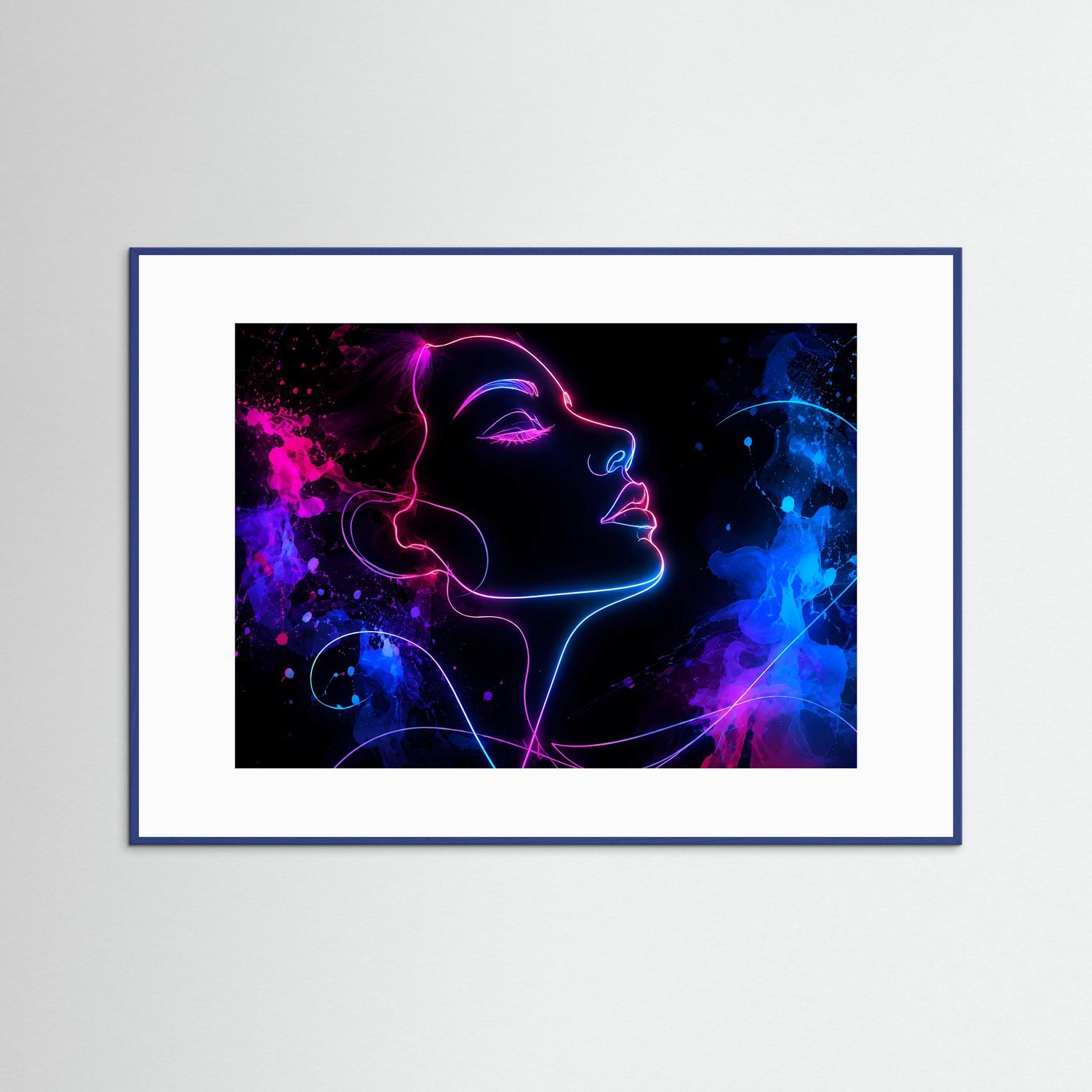 One Line Art Gesicht Poster | Neon Frauenprofil in Pink und Blau | Abstrakte Line Art Wandkunst | Modernes Minimalistisches Wandbild