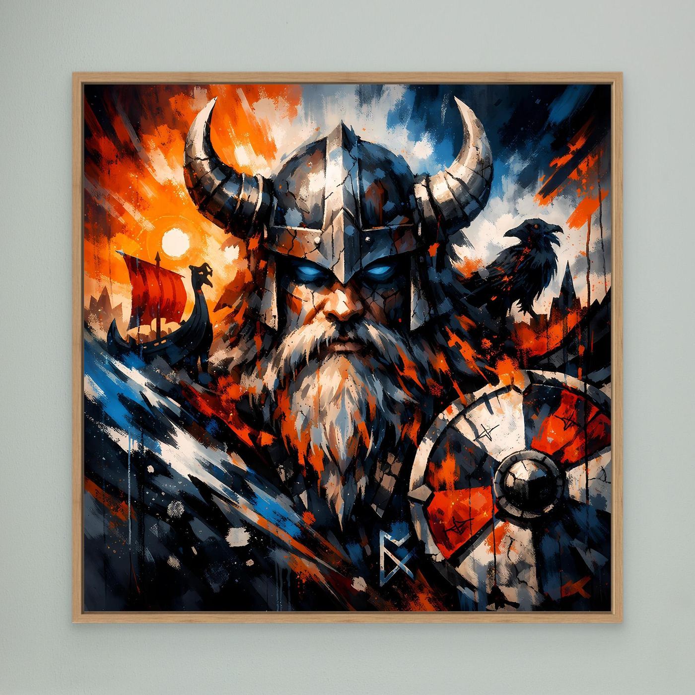 Leinwand Mythischer Wikinger-Krieger | Modernes Abstraktes Nordmann Wandbild