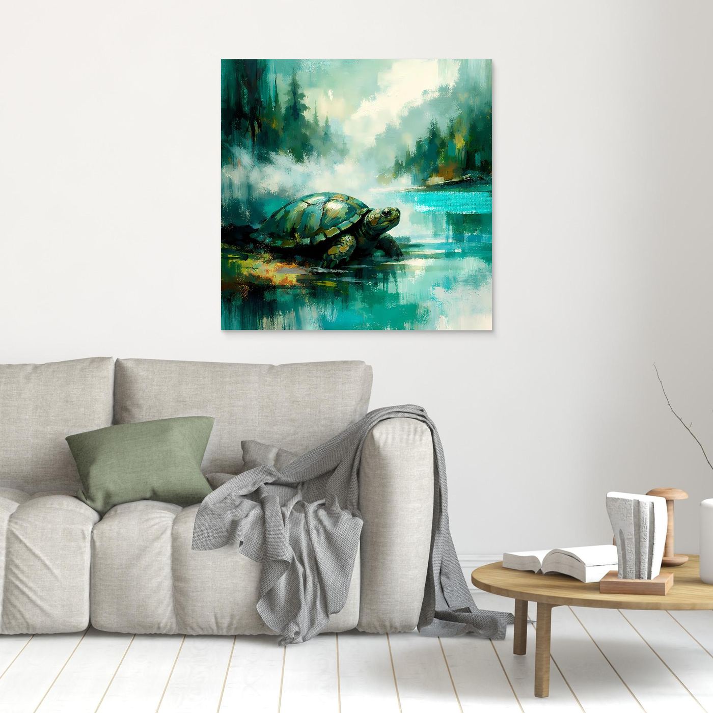 Leinwand Mystische Schildkröte am See | Abstraktes Natur & Tier Wandbild