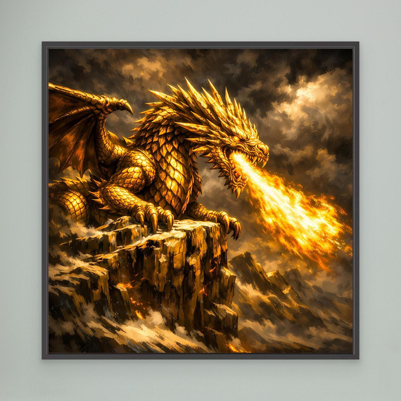 Leinwand Goldener Drache | Majestätisches Fantasy Wandbild