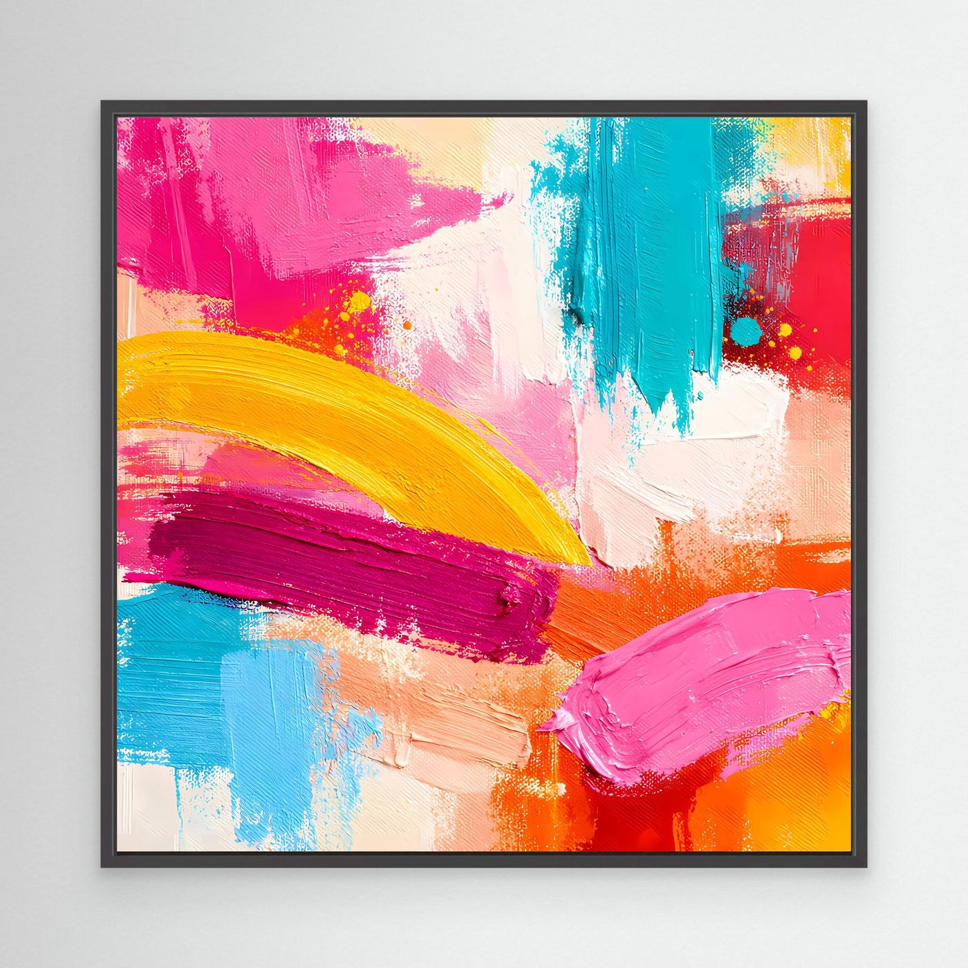 Abstract pastel canvas wall art with layered brush strokes, black frame