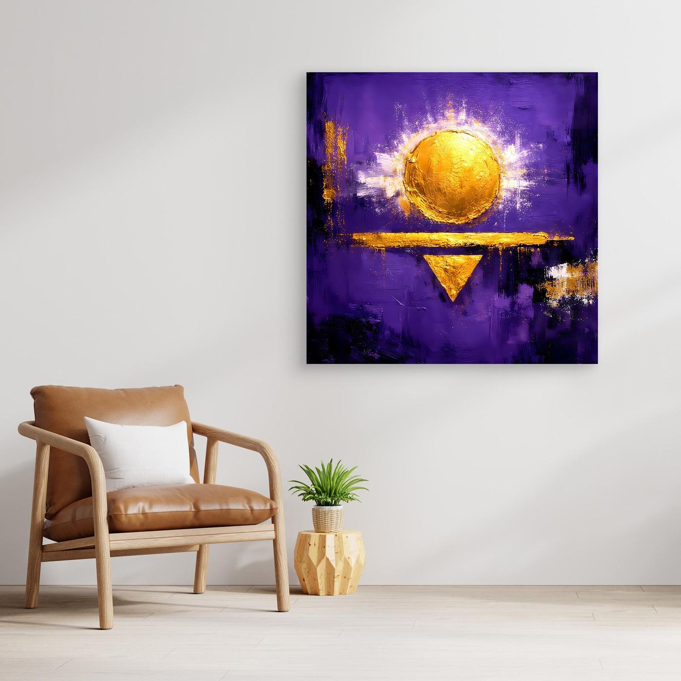 Leinwand Kosmische Sonne auf Violett | Abstraktes Geometrisches Wandbild Moderne Kunst