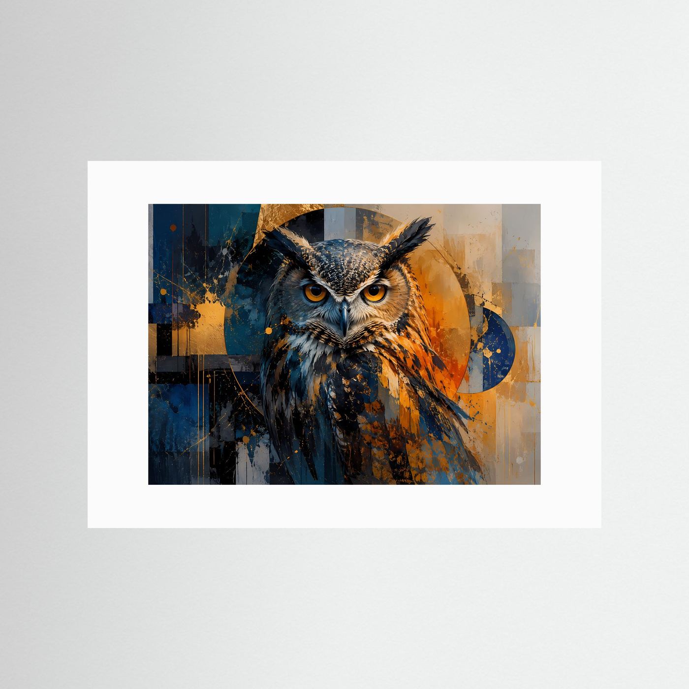 Majestätische Eule im abstrakten Farbspiel | Modernes Tier- & Kunst-Poster Querformat