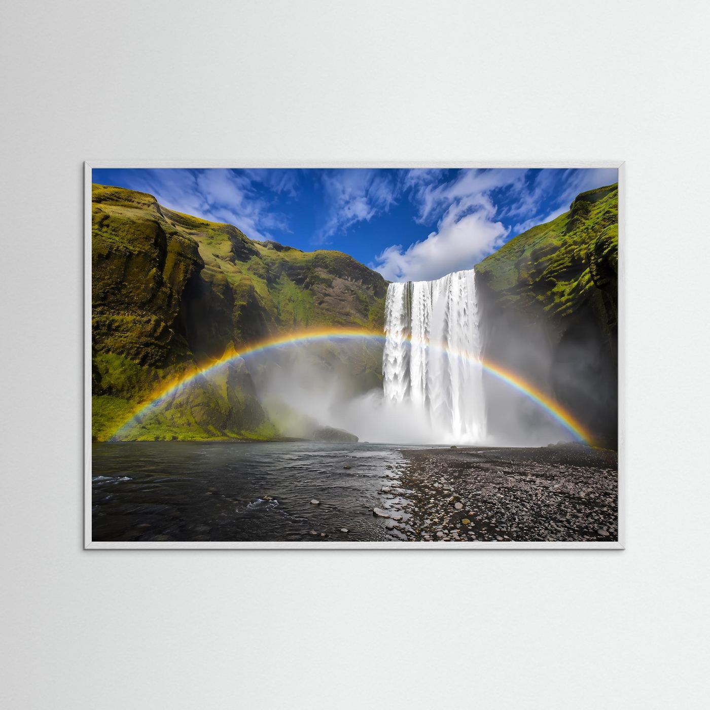 Majestätischer Wasserfall mit Regenbogen | Island Natur-Poster & Querformat Wandbild