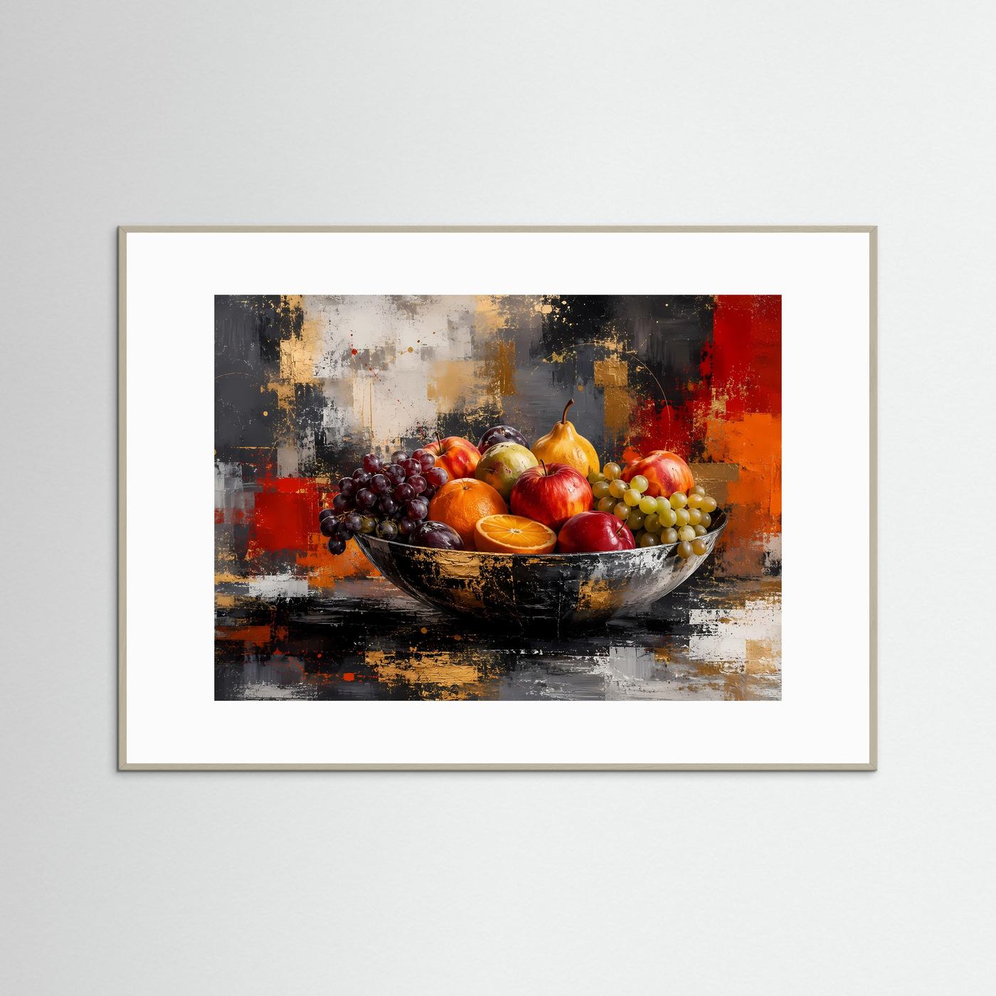 Moderne Obstschale im Stillleben-Design | Abstrakte Küchenkunst & Wandbild