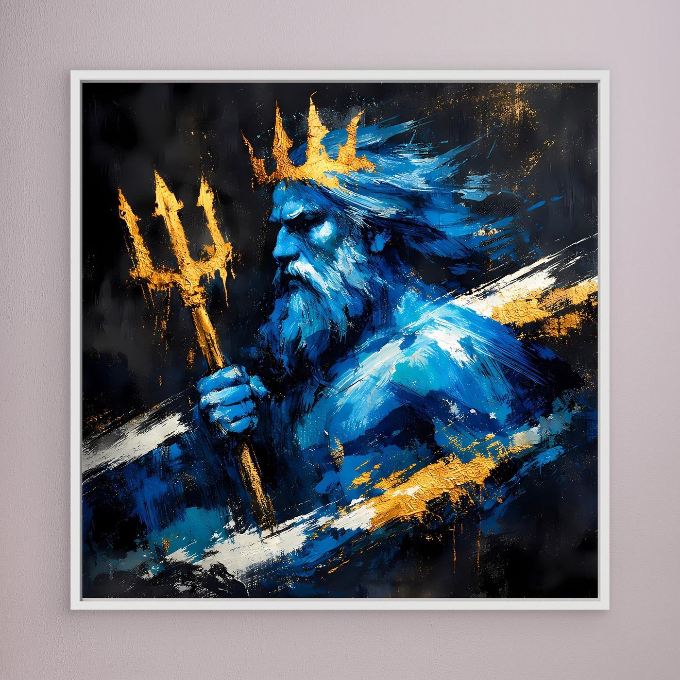 Leinwand Poseidon Gott des Meeres | Abstraktes Mythologie Wandbild Blau Gold